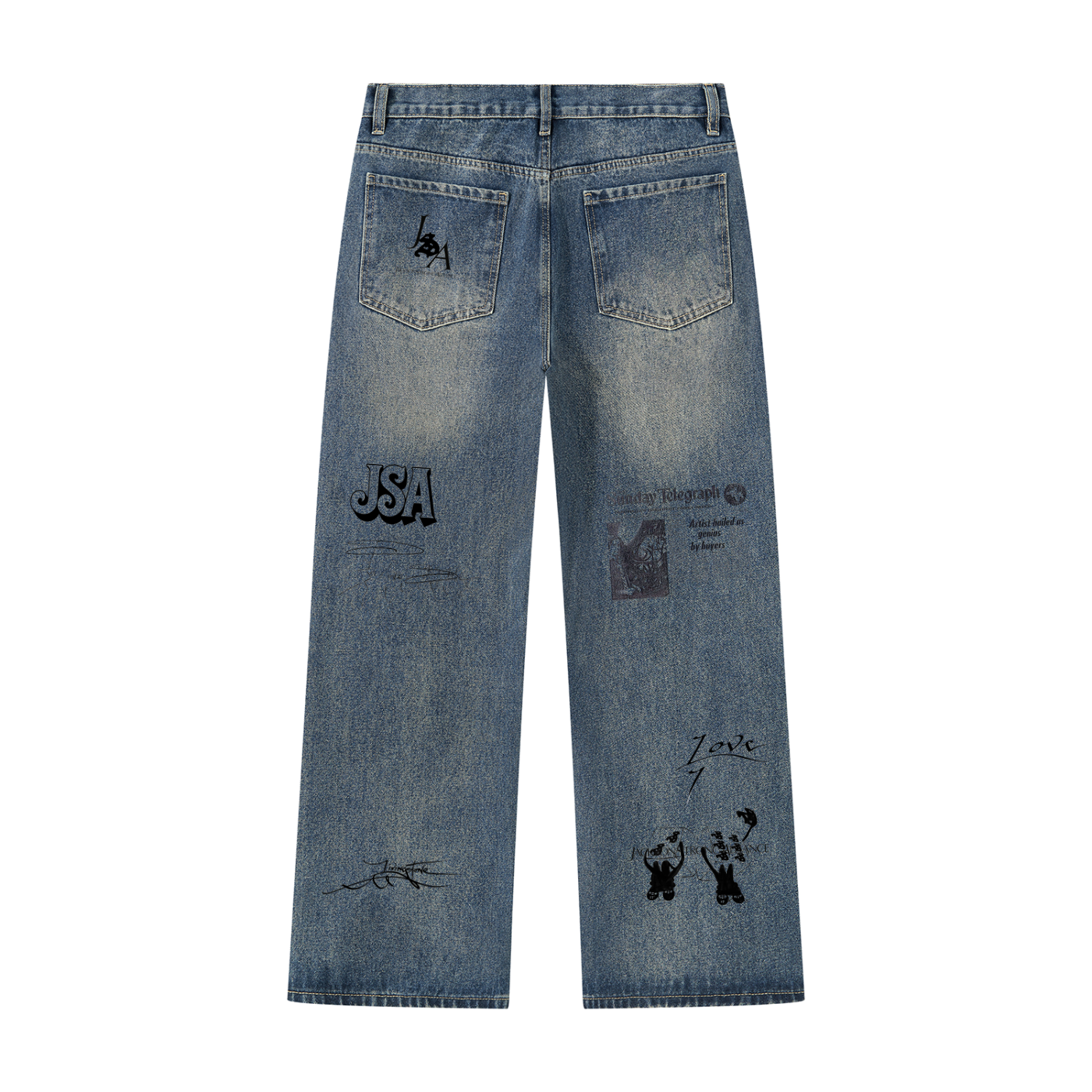 Turbines Vintage Wash Straight Leg Denim Jeans